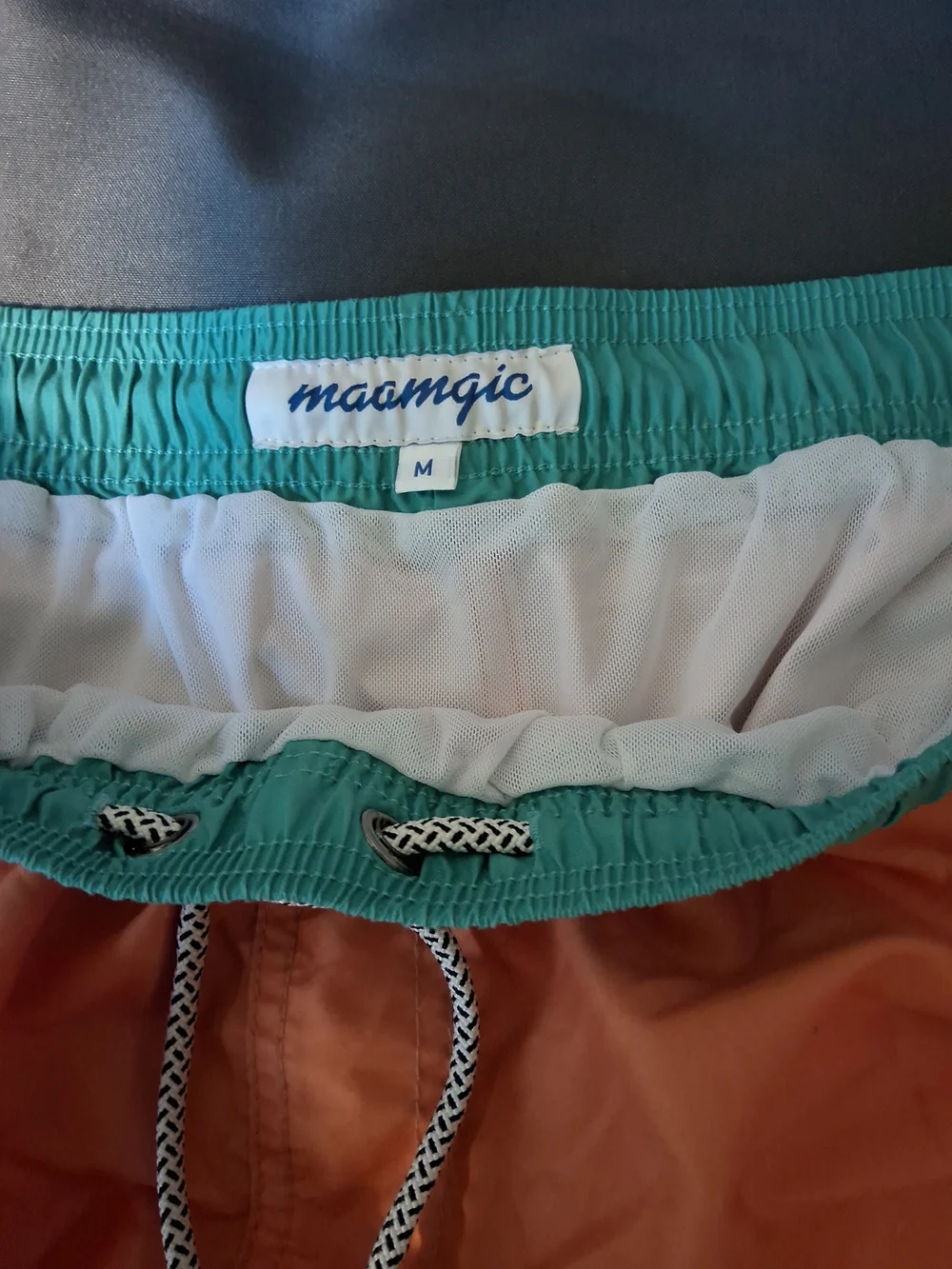 Men's Retro Orange Swim Trunks with Teal Trim